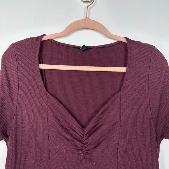 2/$30 Torrid Mini Slub Rib Fluted Dress M/L Winetasting Ruched Sweetheart #7569 - Picture 6 of 16